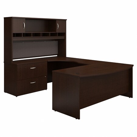 Bush Business Furniture Series C 72W Left Handed Bow Front U Shaped Desk W/ Hutch and Storage, Mocha Cherry SRC005MRLSU